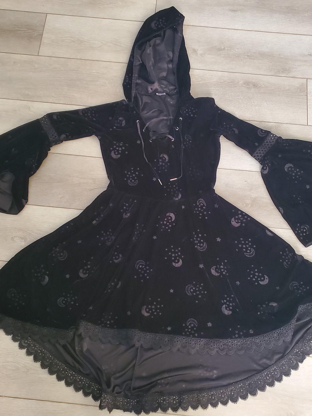 Celestial Coven Hooded Velvet Dress Whimsigoth Fairygrunge Halloween Costume S/M